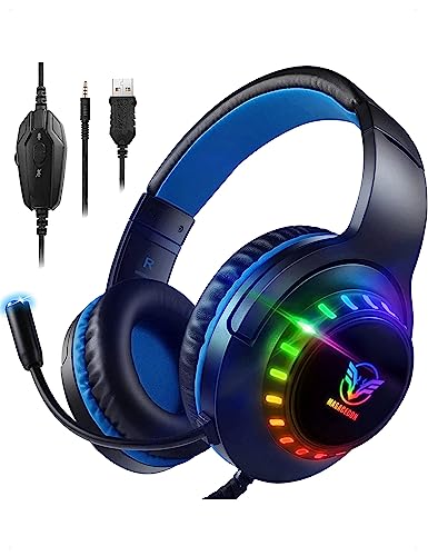 Pacrate RGB Gaming Headset für PS4/PS5/Xbox One/PC/Nintendo Switch, PS4 Kopfhörer mit Kabel Xbox Headset mit Mikrofon, Noise Cancelling PS5 Headset mit RGB Lichter Bild 1