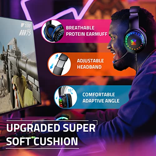 Pacrate RGB Gaming Headset für PS4/PS5/Xbox One/PC/Nintendo Switch, PS4 Kopfhörer mit Kabel Xbox Headset mit Mikrofon, Noise Cancelling PS5 Headset mit RGB Lichter Bild 5