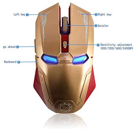 Kabellose Gaming-Maus, 6 Tasten, leise, Iron Man-Maus, 2,4 G, mit USB-Nano-Empfänger für Desktop/Laptop/PC, 3 DPI-Einstellstufen (Gold) Bild 3