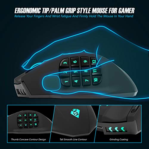 Gamspeed V8 Pro Wireless MMO Gaming Maus 16000 DPI USB Laser MMO Maus mit RGB Beleuchtung/16 programmierbare Tasten/16000 DPI Abtastrate/2.4G Funkmaus/ergonomisches Design Bild 4