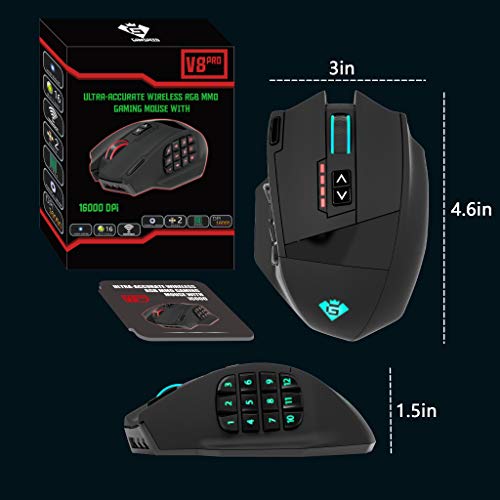 Gamspeed V8 Pro Wireless MMO Gaming Maus 16000 DPI USB Laser MMO Maus mit RGB Beleuchtung/16 programmierbare Tasten/16000 DPI Abtastrate/2.4G Funkmaus/ergonomisches Design Bild 7