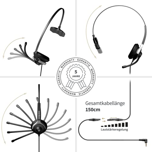 GEQUDIO Headset mit 2,5mm Klinke kompatibel mit Gigaset, Panasonic DECT Schnurlostelefon - Kopfhörer & Mikrofon mit Ersatz Polster - besonders leicht 60g (1-Ohr) Bild 3