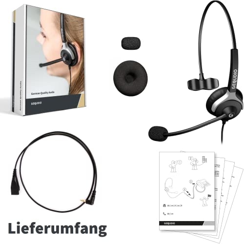 GEQUDIO Headset mit 2,5mm Klinke kompatibel mit Gigaset, Panasonic DECT Schnurlostelefon - Kopfhörer & Mikrofon mit Ersatz Polster - besonders leicht 60g (1-Ohr) Bild 6