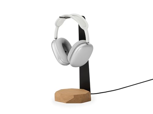 Oakywood - 2in1 Kopfhörer Ständer Holz - Headset Ständer mit Ladefunktion - Induktive Ladestation - Mögliches Aufladen von Smartphones in der Hülle, Qi-kompatibel - Massivholz und Stahl - Eiche Bild 3