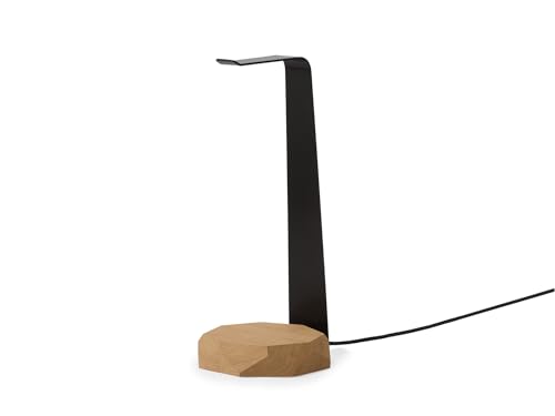 Oakywood - 2in1 Kopfhörer Ständer Holz - Headset Ständer mit Ladefunktion - Induktive Ladestation - Mögliches Aufladen von Smartphones in der Hülle, Qi-kompatibel - Massivholz und Stahl - Eiche Bild 4