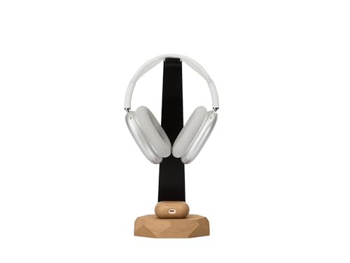 Oakywood - 2in1 Kopfhörer Ständer Holz - Headset Ständer mit Ladefunktion - Induktive Ladestation - Mögliches Aufladen von Smartphones in der Hülle, Qi-kompatibel - Massivholz und Stahl - Eiche Bild 5