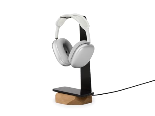 Oakywood - 2in1 Kopfhörer Ständer Holz - Headset Ständer mit Ladefunktion - Induktive Ladestation - Mögliches Aufladen von Smartphones in der Hülle, Qi-kompatibel - Massivholz und Stahl - Eiche Bild 6