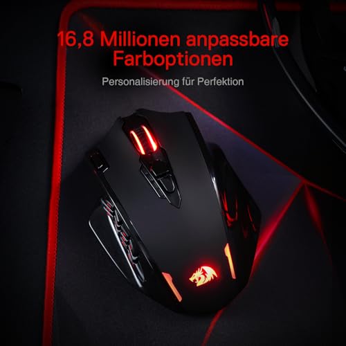 Redragon M913 Impact Elite Wireless Gaming Maus, 16000 DPI Verkabelte/Kabellose RGB Maus mit 20 Programmierbaren Tasten, 45 Std. Batteriebetrieb und Optischem Pro-Sensor, 12 Seitentasten MMO-Maus Bild 3