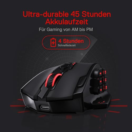 Redragon M913 Impact Elite Wireless Gaming Maus, 16000 DPI Verkabelte/Kabellose RGB Maus mit 20 Programmierbaren Tasten, 45 Std. Batteriebetrieb und Optischem Pro-Sensor, 12 Seitentasten MMO-Maus Bild 5