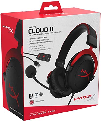 HyperX Cloud II Gaming-Headset, 7.1-Surround-Sound, Aluminiumrahmen, abnehmbares Mikrofon mit Geräuschunterdrückung, Hi-Fi mit 53-mm-Audio-Treibern, kompatibel mit PC/PS4/Xbox/Mac/Mobile/VR, Rot Bild 4