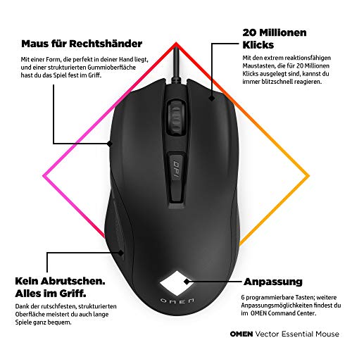 OMEN Vector Essential Gaming Maus (OMEN Radar 1 Gaming-Sensor, bis zu 7.200 dpi, Omron Tasten, RGB-Beleuchtung) schwarz Bild 2