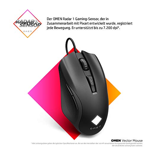 OMEN Vector Essential Gaming Maus (OMEN Radar 1 Gaming-Sensor, bis zu 7.200 dpi, Omron Tasten, RGB-Beleuchtung) schwarz Bild 3