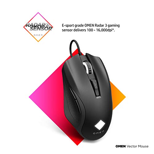 HP OMEN Vector Gaming Maus (88g leicht, OMEN Radar 3-eSport-Sensor, bis 16.000 DPI, Omron Tasten, +25g Gewichte, RGB-Beleuchtung) schwarz, One size Bild 2