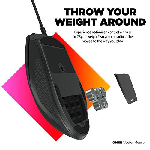HP OMEN Vector Gaming Maus (88g leicht, OMEN Radar 3-eSport-Sensor, bis 16.000 DPI, Omron Tasten, +25g Gewichte, RGB-Beleuchtung) schwarz, One size Bild 4