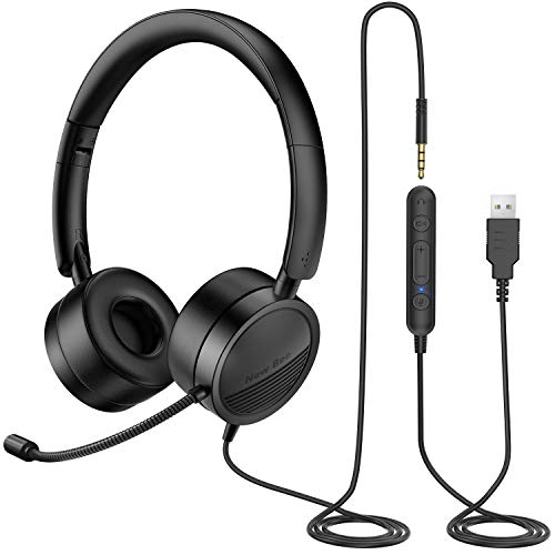 New Bee USB-Kopfhörer mit Mikrofon mit 3,5-mm-Klinkenstecker, Geräuschunterdrückung, bequem, leicht, Business-Stil, für PC/Laptop, Android-Handy (schwarz) Bild 1