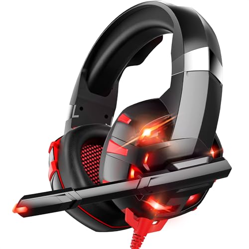 Strex Gaming Headset mit Mikrofon Rot - PC + PS4 + PS5 + Xbox One + Xbox Serie Bild 1