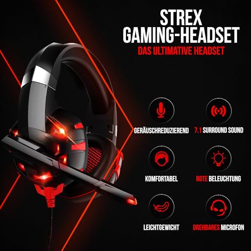 Strex Gaming Headset mit Mikrofon Rot - PC + PS4 + PS5 + Xbox One + Xbox Serie Bild 2