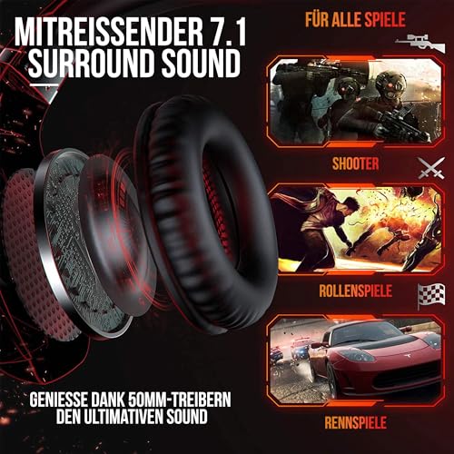 Strex Gaming Headset mit Mikrofon Rot - PC + PS4 + PS5 + Xbox One + Xbox Serie Bild 3