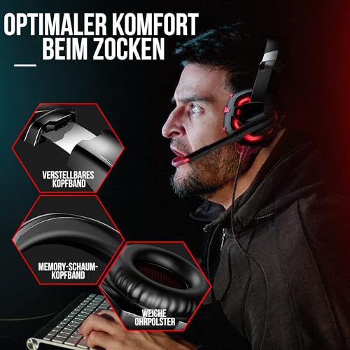 Strex Gaming Headset mit Mikrofon Rot - PC + PS4 + PS5 + Xbox One + Xbox Serie Bild 4