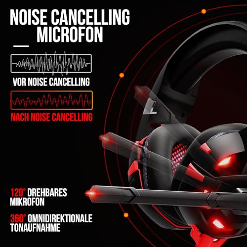 Strex Gaming Headset mit Mikrofon Rot - PC + PS4 + PS5 + Xbox One + Xbox Serie Bild 5