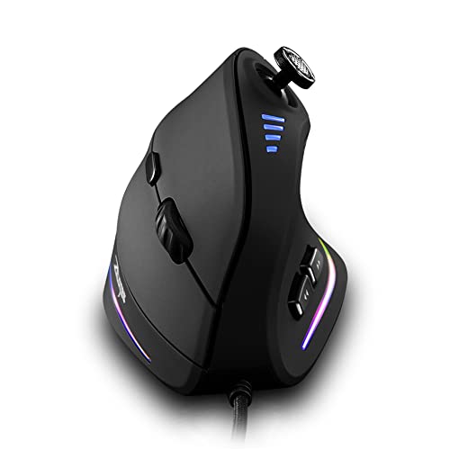 Zelotes Vertikale Maus mit Kontrollleiste, 10000 DPI, LED, optisch, USB, kabelgebunden, Gaming-Maus, Schwarz Bild 1