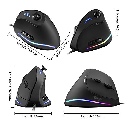 Zelotes Vertikale Maus mit Kontrollleiste, 10000 DPI, LED, optisch, USB, kabelgebunden, Gaming-Maus, Schwarz Bild 4