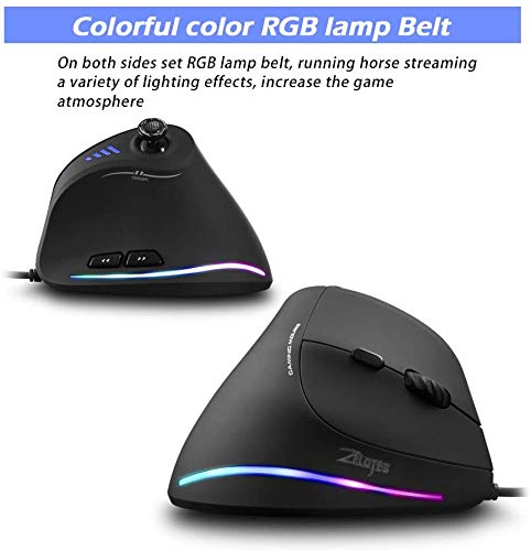 Zelotes Vertikale Maus mit Kontrollleiste, 10000 DPI, LED, optisch, USB, kabelgebunden, Gaming-Maus, Schwarz Bild 7