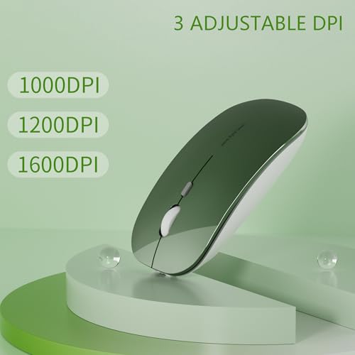 Uiosmuph Q5 Kabellos Maus, Wiederaufladbar Funkmaus 2.4G Leise Funkmaus Ultra Dünn Wireless Computermaus 1600 DPI Mit Mäuse mit USB Empfänger Typ C für Laptop, PC, Linux (dunkel grün) Bild 3