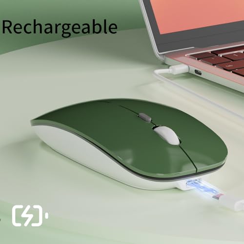 Uiosmuph Q5 Kabellos Maus, Wiederaufladbar Funkmaus 2.4G Leise Funkmaus Ultra Dünn Wireless Computermaus 1600 DPI Mit Mäuse mit USB Empfänger Typ C für Laptop, PC, Linux (dunkel grün) Bild 4