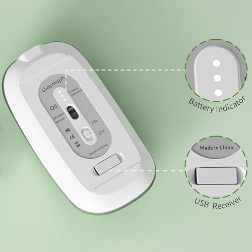 Uiosmuph Q5 Kabellos Maus, Wiederaufladbar Funkmaus 2.4G Leise Funkmaus Ultra Dünn Wireless Computermaus 1600 DPI Mit Mäuse mit USB Empfänger Typ C für Laptop, PC, Linux (dunkel grün) Bild 5