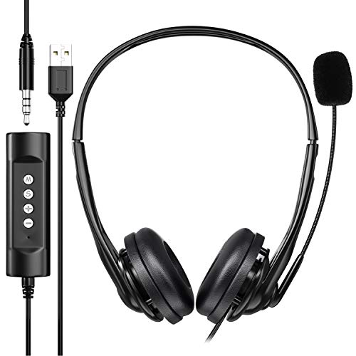 Newaner USB Headset für PC/Computer, 3,5 mm, Leichter Stereo-Sound mit flexiblem Mikrofon, Telefonkopfhörer für Skype, Voip, Teamspeak, Mac, PC, Smartphone, Tablet Bild 1