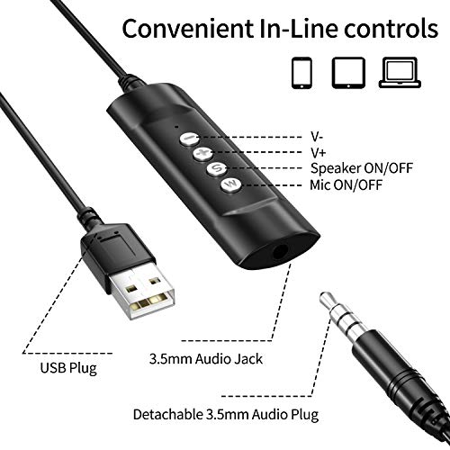 Newaner USB Headset für PC/Computer, 3,5 mm, Leichter Stereo-Sound mit flexiblem Mikrofon, Telefonkopfhörer für Skype, Voip, Teamspeak, Mac, PC, Smartphone, Tablet Bild 3