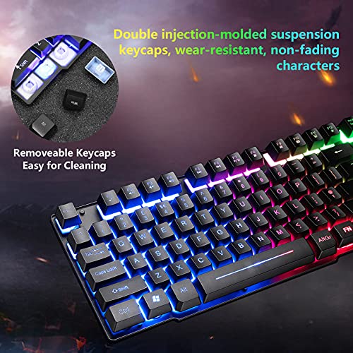 Gaming-Tastatur und Maus-Set, 104 Tasten Rainbow Backlit QWERTY UK Layout-Tastatur + 2400 DPI 4 Tasten Atemmaus + Mauspad-Kombination, USB-Kabel Kompatibel mit PS4 XBox (Need Adapter) Schwarz Bild 4