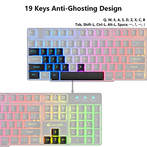Gaming-Tastatur und Maus-Set, 104 Tasten Rainbow Backlit QWERTY UK Layout-Tastatur + 2400 DPI 4 Tasten Atemmaus + Mauspad-Kombination, USB-Kabel Kompatibel mit PS4 XBox (Need Adapter) Schwarz Bild 5