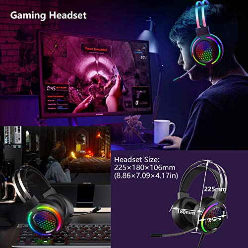 Gaming Tastatur Headset & Maus Set, 104 Tasten Rainbow Backlit UK Layout Tastatur 2400DPI Maus 7.1 Surround Sound RGB Leichte Waben Headset Mauspad Kombination für PS4 XBox(Need Adapter) Schwarz Bild 6