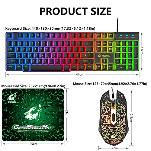Gaming Tastatur Headset & Maus Set, 104 Tasten Rainbow Backlit UK Layout Tastatur 2400DPI Maus 7.1 Surround Sound RGB Leichte Waben Headset Mauspad Kombination für PS4 XBox(Need Adapter) Schwarz Bild 7