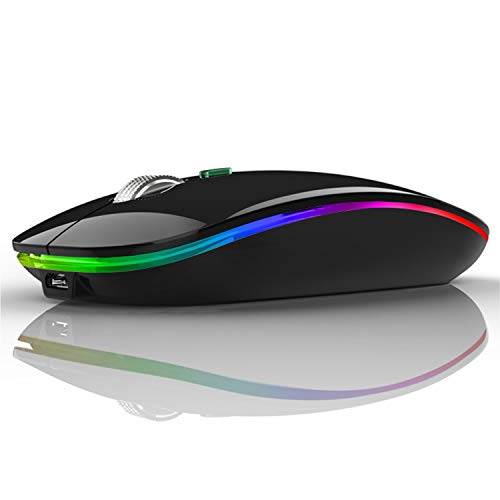 Uiosmuph Bluetooth Maus Kabellose, LED Funkmaus wiederaufladbar Leise Wireless Mouse 2.4GHz Kabellos Optische Maus mit USB Nano Empfänger für PC/Tablet/Laptop Computer (glänzend schwarz) Bild 1