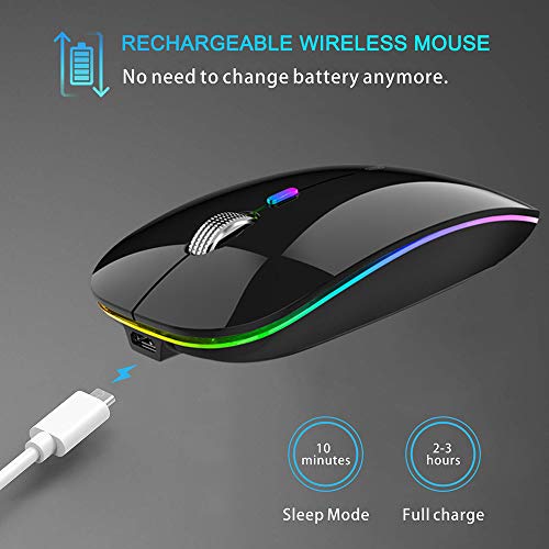 Uiosmuph Bluetooth Maus Kabellose, LED Funkmaus wiederaufladbar Leise Wireless Mouse 2.4GHz Kabellos Optische Maus mit USB Nano Empfänger für PC/Tablet/Laptop Computer (glänzend schwarz) Bild 3