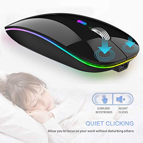 Uiosmuph Bluetooth Maus Kabellose, LED Funkmaus wiederaufladbar Leise Wireless Mouse 2.4GHz Kabellos Optische Maus mit USB Nano Empfänger für PC/Tablet/Laptop Computer (glänzend schwarz) Bild 4