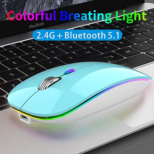 Uiosmuph Bluetooth Maus Kabellose, LED Funkmaus wiederaufladbar Leise Wireless Mouse 2.4GHz Kabellos Optische Maus mit USB Nano Empfänger für PC/Tablet/Laptop Computer (Blau) Bild 3