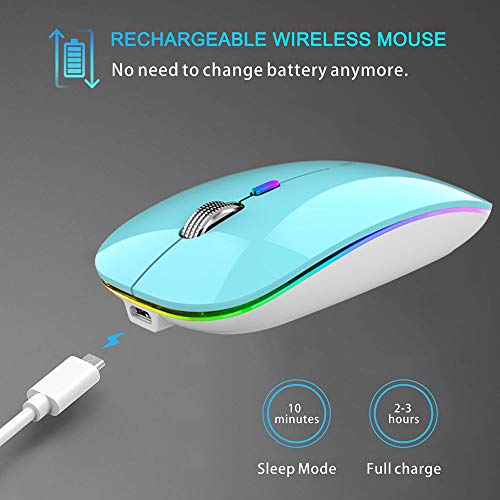 Uiosmuph Bluetooth Maus Kabellose, LED Funkmaus wiederaufladbar Leise Wireless Mouse 2.4GHz Kabellos Optische Maus mit USB Nano Empfänger für PC/Tablet/Laptop Computer (Blau) Bild 4