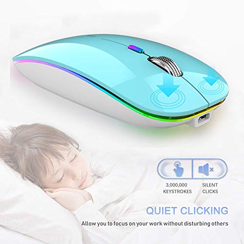 Uiosmuph Bluetooth Maus Kabellose, LED Funkmaus wiederaufladbar Leise Wireless Mouse 2.4GHz Kabellos Optische Maus mit USB Nano Empfänger für PC/Tablet/Laptop Computer (Blau) Bild 5