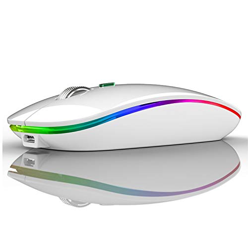 Uiosmuph Bluetooth Maus Kabellose, LED Funkmaus wiederaufladbar Leise Wireless Mouse 2.4GHz Kabellos Optische Maus mit USB Nano Empfänger für PC/Tablet/Laptop Computer (Weiß) Bild 1