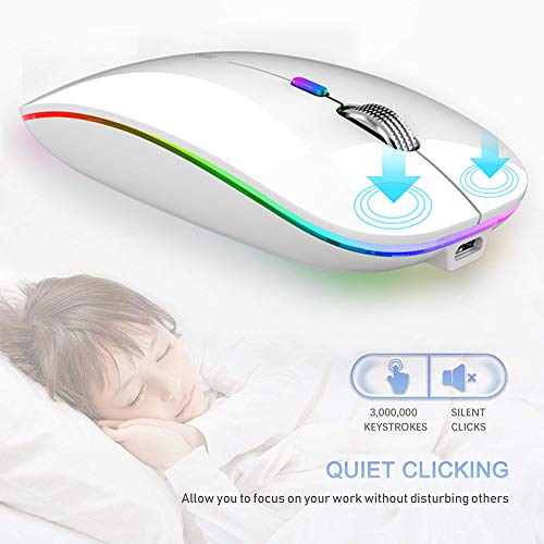 Uiosmuph Bluetooth Maus Kabellose, LED Funkmaus wiederaufladbar Leise Wireless Mouse 2.4GHz Kabellos Optische Maus mit USB Nano Empfänger für PC/Tablet/Laptop Computer (Weiß) Bild 4