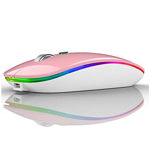 Uiosmuph Bluetooth Maus Kabellose, LED Funkmaus wiederaufladbar Leise Wireless Mouse 2.4GHz Kabellos Optische Maus mit USB Nano Empfänger für PC/Tablet/Laptop Computer (Rosa) Bild 1