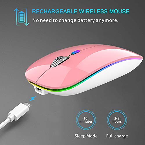 Uiosmuph Bluetooth Maus Kabellose, LED Funkmaus wiederaufladbar Leise Wireless Mouse 2.4GHz Kabellos Optische Maus mit USB Nano Empfänger für PC/Tablet/Laptop Computer (Rosa) Bild 3