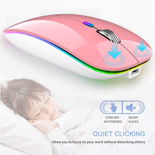 Uiosmuph Bluetooth Maus Kabellose, LED Funkmaus wiederaufladbar Leise Wireless Mouse 2.4GHz Kabellos Optische Maus mit USB Nano Empfänger für PC/Tablet/Laptop Computer (Rosa) Bild 4