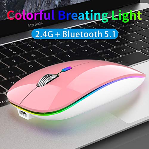 Uiosmuph Bluetooth Maus Kabellose, LED Funkmaus wiederaufladbar Leise Wireless Mouse 2.4GHz Kabellos Optische Maus mit USB Nano Empfänger für PC/Tablet/Laptop Computer (Rosa) Bild 6