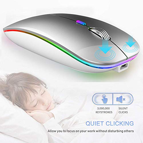 Uiosmuph Bluetooth Maus Kabellose, LED Funkmaus wiederaufladbar Leise Wireless Mouse 2.4GHz Kabellos Optische Maus mit USB Nano Empfänger für PC/Tablet/Laptop Computer (Silber) Bild 4