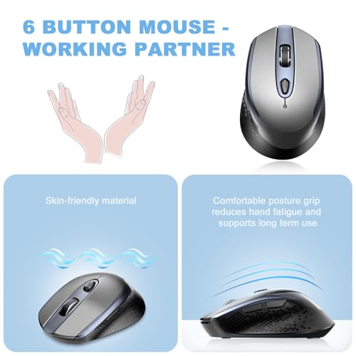 cimetech Maus Kabellos Ergonomisch, 2.4G 1600 DPI Kabellos 6 Tasten Anpassbare Seitentasten, 3 DPI-Pegel Einstellbar für PC Laptop iMac MacBook Microsoft Pro, Office Home, Grau Bild 4